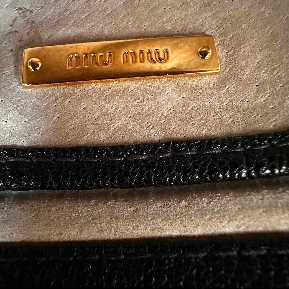 Miu Miu Black Leather Crossbody Bag with Gold Logo
